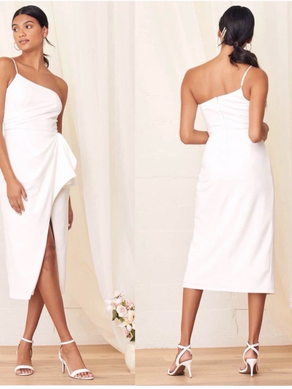 Lulus Love You Best One-Shoulder White Midi Dress with Draped Detail